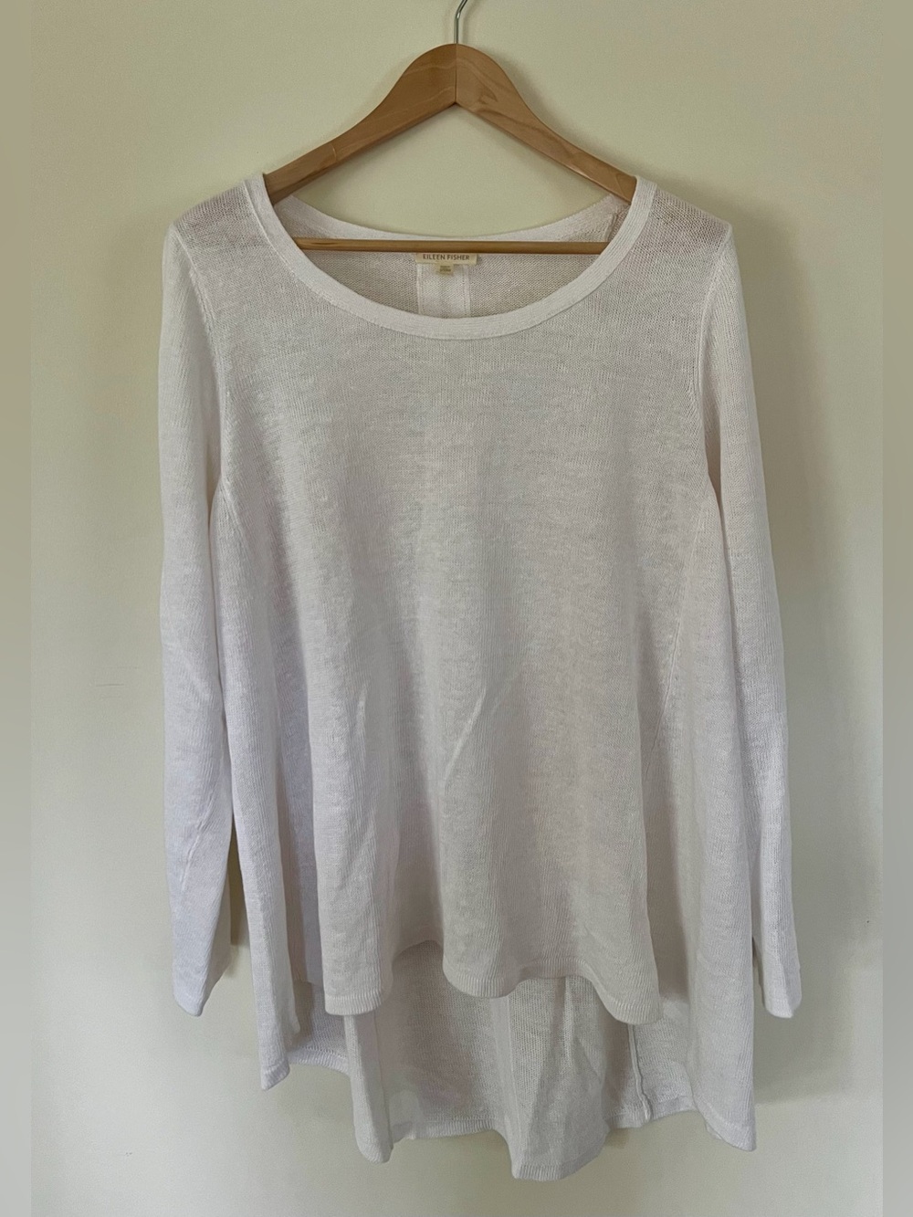 Eileen Fisher White Long-Sleeve Scoop-Neck Top